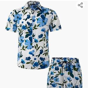 Men's Hawaiian Shirts Casual Button-Down Short Sleeve Printed Shorts Summer